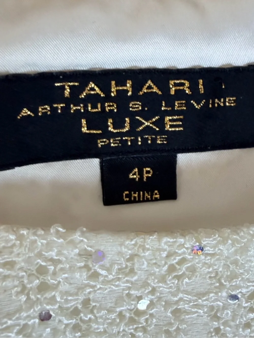 Tahari Luxe Off White Sequin Sleeveless Shell Top Petite 4P Party Glam Evening